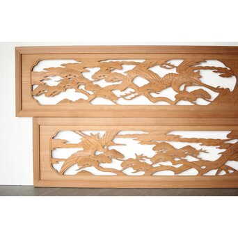 鶴松 木彫欄間 2枚1組　R0449 