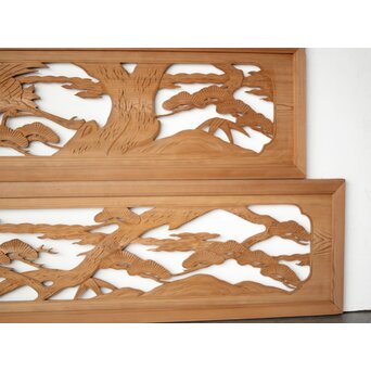 鶴松 木彫欄間 2枚1組　R0449 