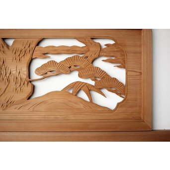 鶴松 木彫欄間 2枚1組　R0449 