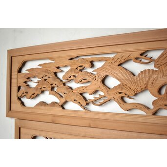 鶴松 木彫欄間 2枚1組　R0449 