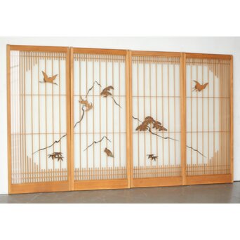 両面ガラス 松竹梅鶴亀吉祥紋 組子書院 4枚1組　R0451