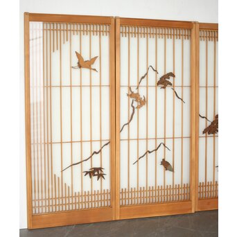 両面ガラス 松竹梅鶴亀吉祥紋 組子書院 4枚1組　R0451 