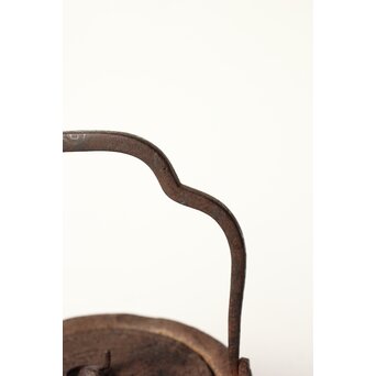 宮崎寒雉風 銀象嵌堤手 破形鎹留手取釜 鉄瓶　M442 