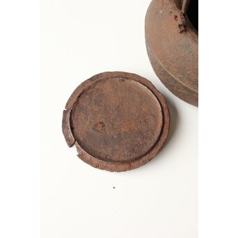 宮崎寒雉風 銀象嵌堤手 破形鎹留手取釜 鉄瓶　M442 