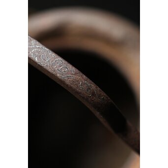 宮崎寒雉風 銀象嵌堤手 破形鎹留手取釜 鉄瓶　M442 