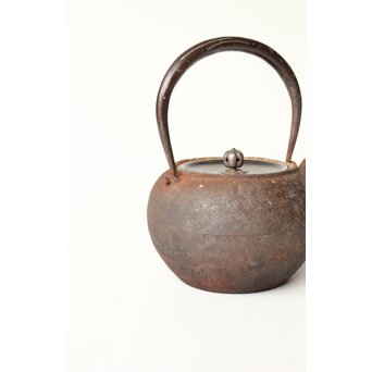 龍寿堂 浄寿 丸形鉄瓶 湯沸 銀摘蓋　M443 