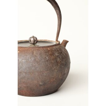 龍寿堂 浄寿 丸形鉄瓶 湯沸 銀摘蓋　M443 