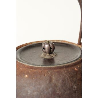 龍寿堂 浄寿 丸形鉄瓶 湯沸 銀摘蓋　M443 