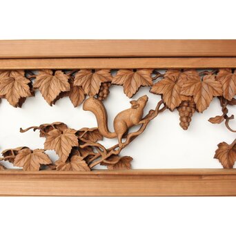 大島五雲 井波彫刻 葡萄と栗鼠 2枚1組　R0453 