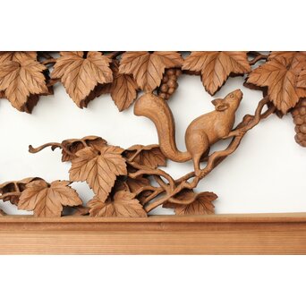 大島五雲 井波彫刻 葡萄と栗鼠 2枚1組　R0453 