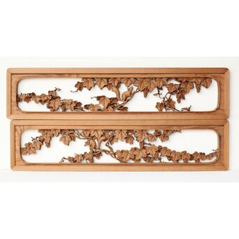 大島五雲 井波彫刻 葡萄と栗鼠 2枚1組　R0453