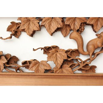 大島五雲 井波彫刻 葡萄と栗鼠 2枚1組　R0453 