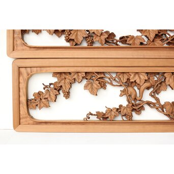 大島五雲 井波彫刻 葡萄と栗鼠 2枚1組　R0453 