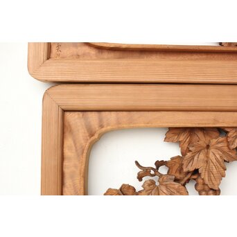 大島五雲 井波彫刻 葡萄と栗鼠 2枚1組　R0453 