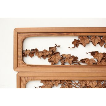 大島五雲 井波彫刻 葡萄と栗鼠 2枚1組　R0453 