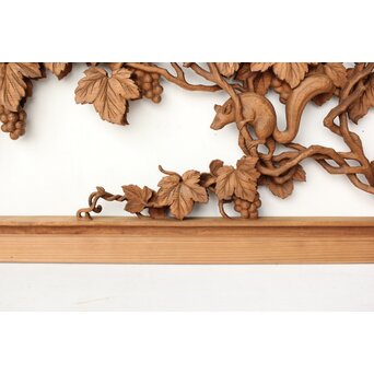 大島五雲 井波彫刻 葡萄と栗鼠 2枚1組　R0453 