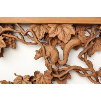 大島五雲 井波彫刻 葡萄と栗鼠 2枚1組　R0453 