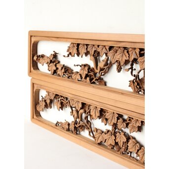 大島五雲 井波彫刻 葡萄と栗鼠 2枚1組　R0453 