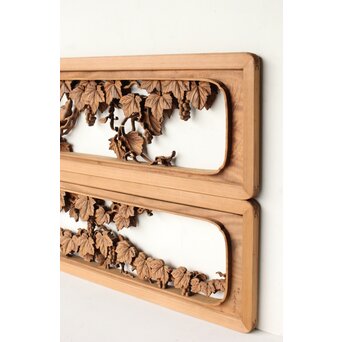 大島五雲 井波彫刻 葡萄と栗鼠 2枚1組　R0453 