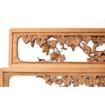 大島五雲 井波彫刻 葡萄と栗鼠 2枚1組　R0453 