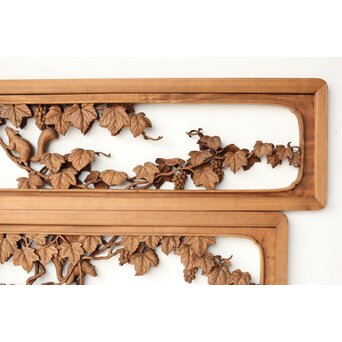 大島五雲 井波彫刻 葡萄と栗鼠 2枚1組　R0453 