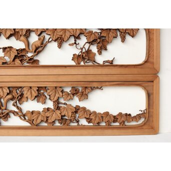 大島五雲 井波彫刻 葡萄と栗鼠 2枚1組　R0453 