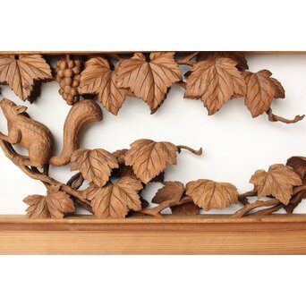 大島五雲 井波彫刻 葡萄と栗鼠 2枚1組　R0453 