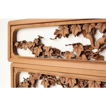 大島五雲 井波彫刻 葡萄と栗鼠 2枚1組　R0453 