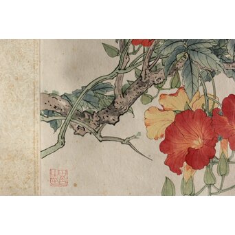 田世光 木版水印《凌霄花》栄宝斉出版 軸装　Z566 