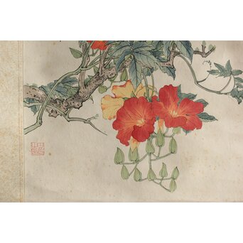 田世光 木版水印《凌霄花》栄宝斉出版 軸装　Z566 