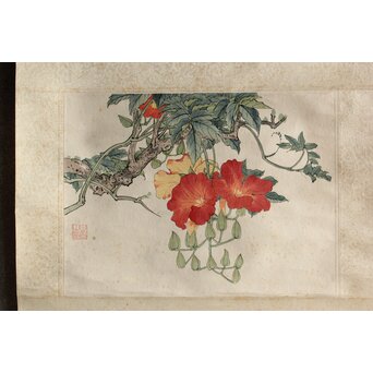 田世光 木版水印《凌霄花》栄宝斉出版 軸装　Z566