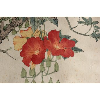 田世光 木版水印《凌霄花》栄宝斉出版 軸装　Z566 