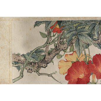 田世光 木版水印《凌霄花》栄宝斉出版 軸装　Z566 