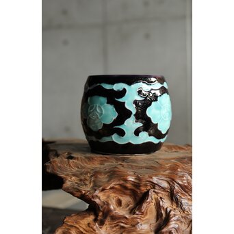 南紀男山焼 交趾写 二彩掛花生　P510 