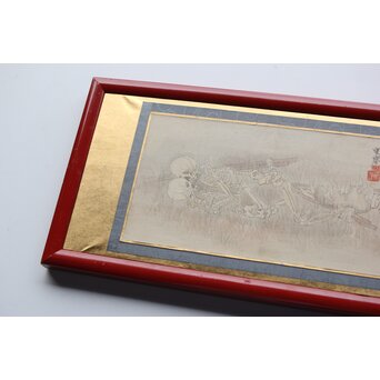 光挙銘 しゃれこうべ 骸骨 野晒 春画 絹本額装　Z567 