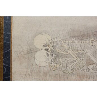 光挙銘 しゃれこうべ 骸骨 野晒 春画 絹本額装　Z567 