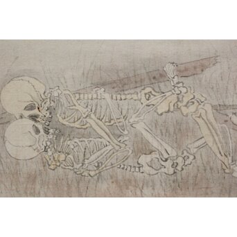 光挙銘 しゃれこうべ 骸骨 野晒 春画 絹本額装　Z567 