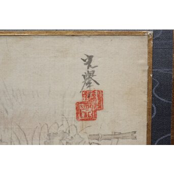 光挙銘 しゃれこうべ 骸骨 野晒 春画 絹本額装　Z567 