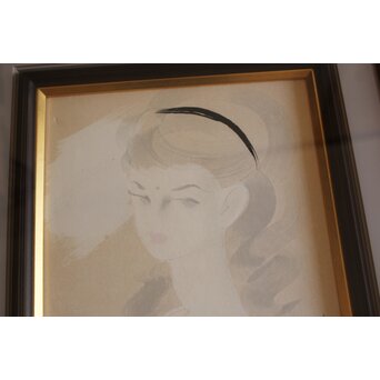 東郷青児 婦人像 色紙額装　Z569 