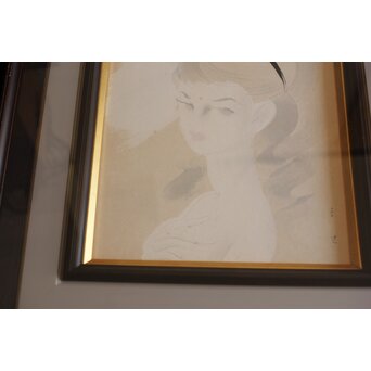 東郷青児 婦人像 色紙額装　Z569 