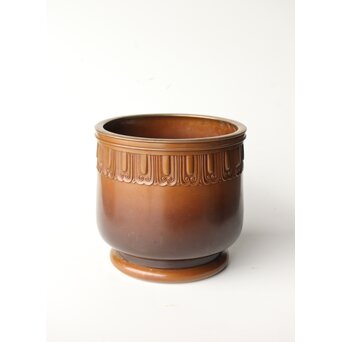 菊光堂 鍋寵造 宣徳銅 蓮花彫 火鉢 瓶掛　M446