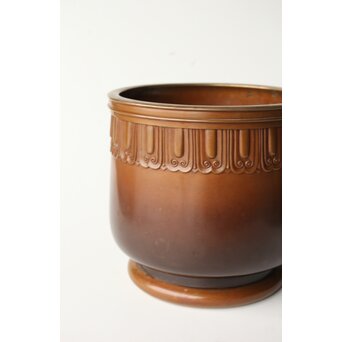 菊光堂 鍋寵造 宣徳銅 蓮花彫 火鉢 瓶掛　M446 