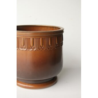 菊光堂 鍋寵造 宣徳銅 蓮花彫 火鉢 瓶掛　M446 