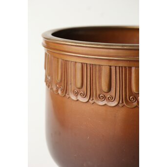 菊光堂 鍋寵造 宣徳銅 蓮花彫 火鉢 瓶掛　M446 