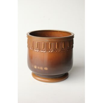 菊光堂 鍋寵造 宣徳銅 蓮花彫 火鉢 瓶掛　M446 