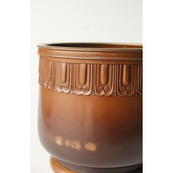 菊光堂 鍋寵造 宣徳銅 蓮花彫 火鉢 瓶掛　M446 