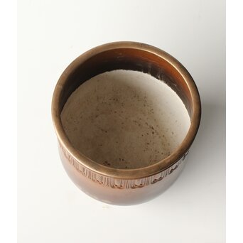 菊光堂 鍋寵造 宣徳銅 蓮花彫 火鉢 瓶掛　M446 