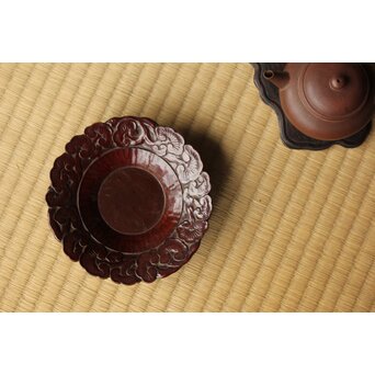 音丸耕堂 霊芝紋茶托 瓶敷　X571 