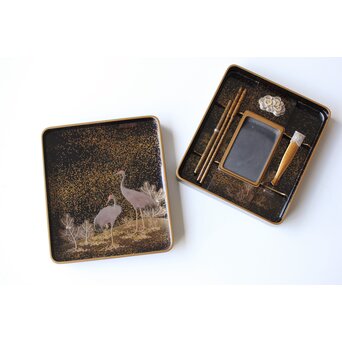 吉祥図 蒔絵硯箱　Q373 