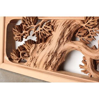 一峯作 鶴松木彫欄間　R0454 